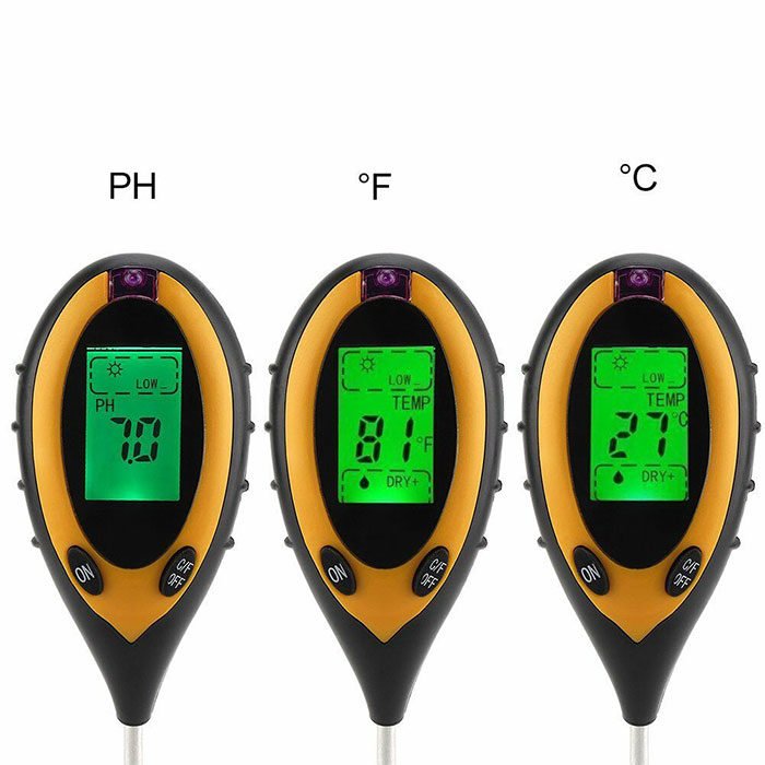 pH-ul si temperatura masurate de aparatul de analiza a solului 4 in 1 Yago TPH01803